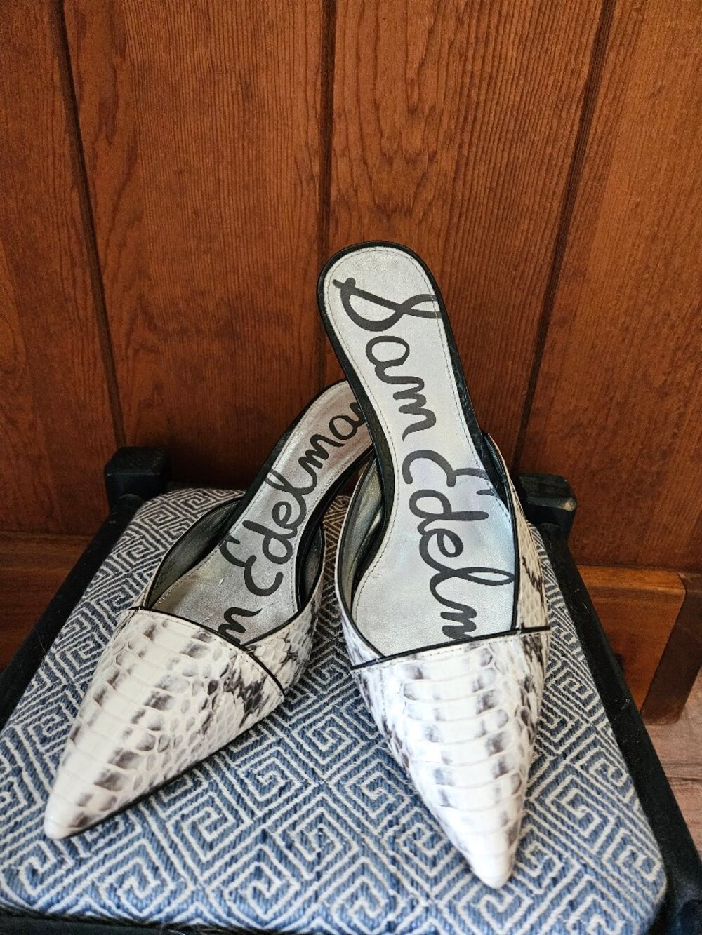 Sam Edelman Snakeskin Mules, Size 7.5, 3" Heel, Gently Used!